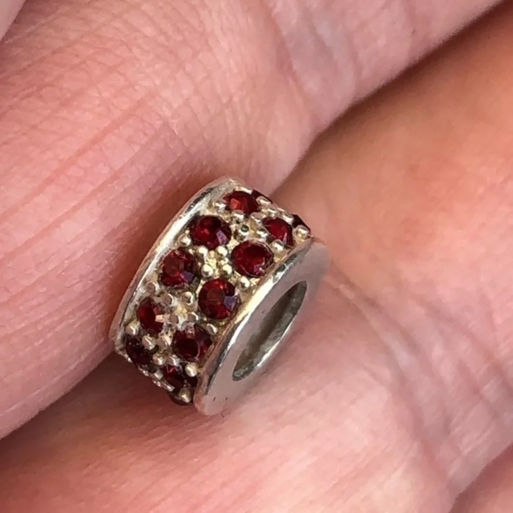 Silver 925 stamped charm for Pandora bracelet with red and white crystals